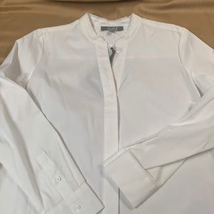 White cotton poly spandex blouse - size large